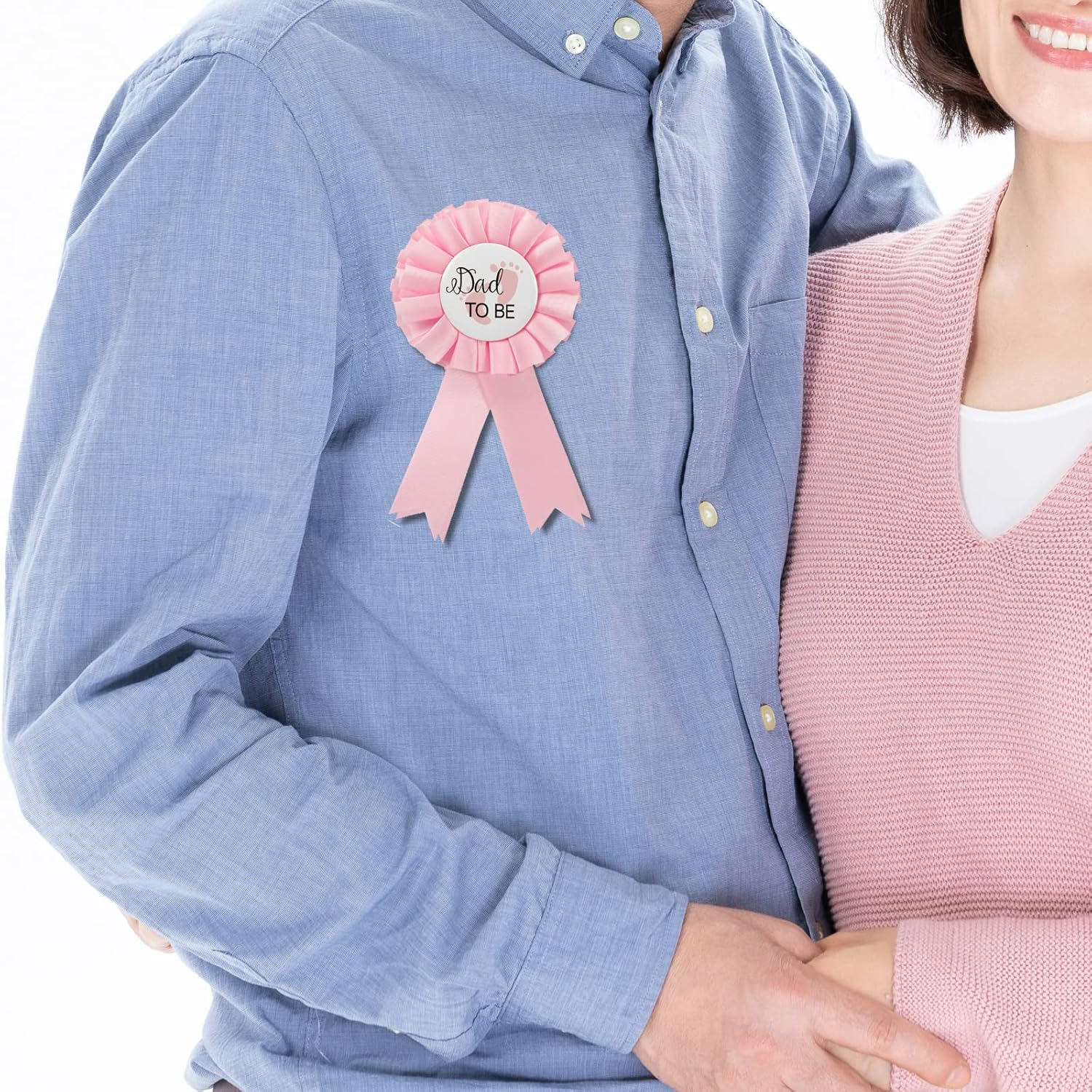 2 Packs Baby Shower Decorations Pink Mom Sash and Dad Tinplate Badge Baby Welcome Party Gifts image number 2