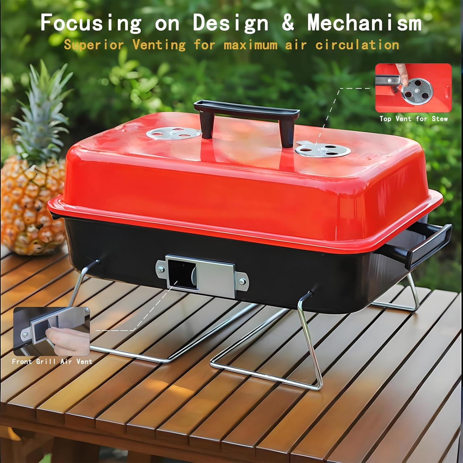 Portable Charcoal Grill, Folding Tabletop Barbecue Smoker with Lid, Small BBQ Grill for Outdoor Cooking Backyard Camping Picnics image number 4