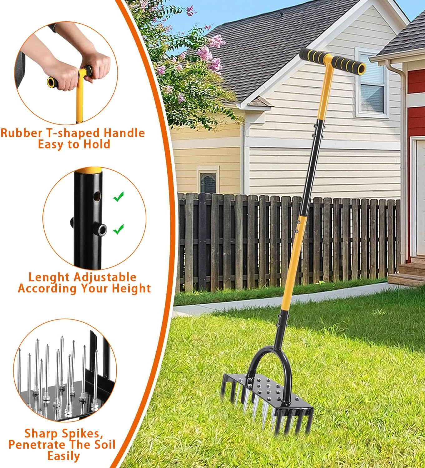 Lawn Aerator Spike Aerating Tool, Updated 38.6" Taller Manual Grass Aerator Tool with 16 Stainless Spikes, Yard Aerator Tool for Compact Soil image number 1