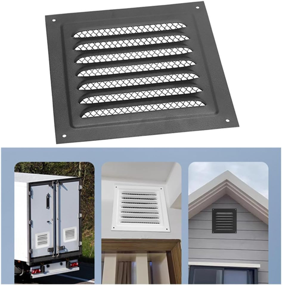 Square Ventilation Grille, Black Metal Square Ventilation Grille Stainless Steel Air Vent Cover for Efficient Home Ventilation (20X20Cm)