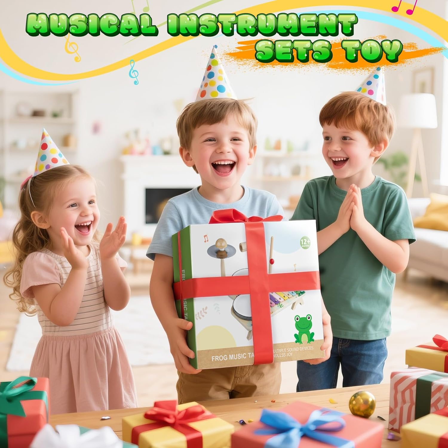 SKIRFY Kids Toys Musical Instruments, Toddler Wooden Toys Drum Kit, Baby Toy with Drum Sticks, Xylophone, Learning & Education Sensory Toy S for 3 4 5 Year Od Boys Girls