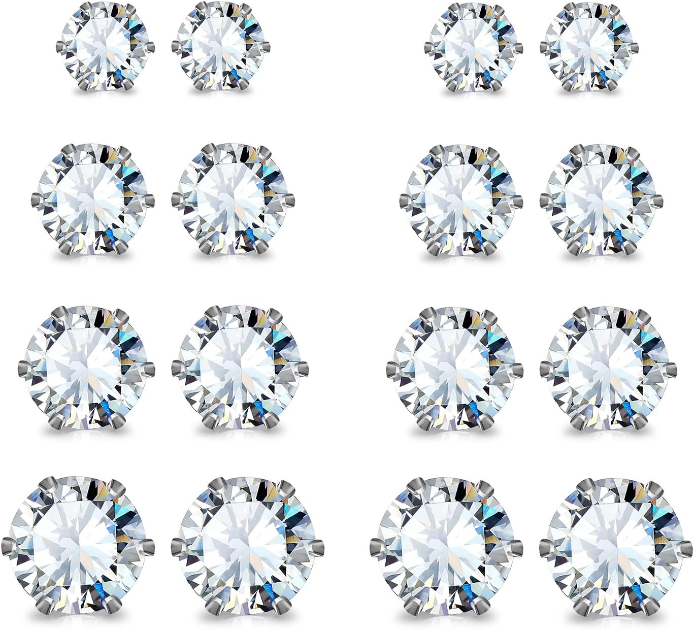 Jewelrieshop Stainless Steel round Ball Studs Cubic Zirconia Studs Faux Pearl Earrings Set for Women (8 Pairs / 18 Pairs)