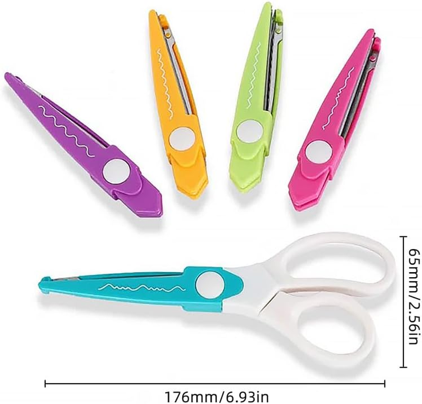 AIMALL Kids' Creative Scissors Set with 5 Decorative Blades, 6.93 Inch DIY Craft Scissors for Fun Arts & Crafts, Includes Carry Case image number 4