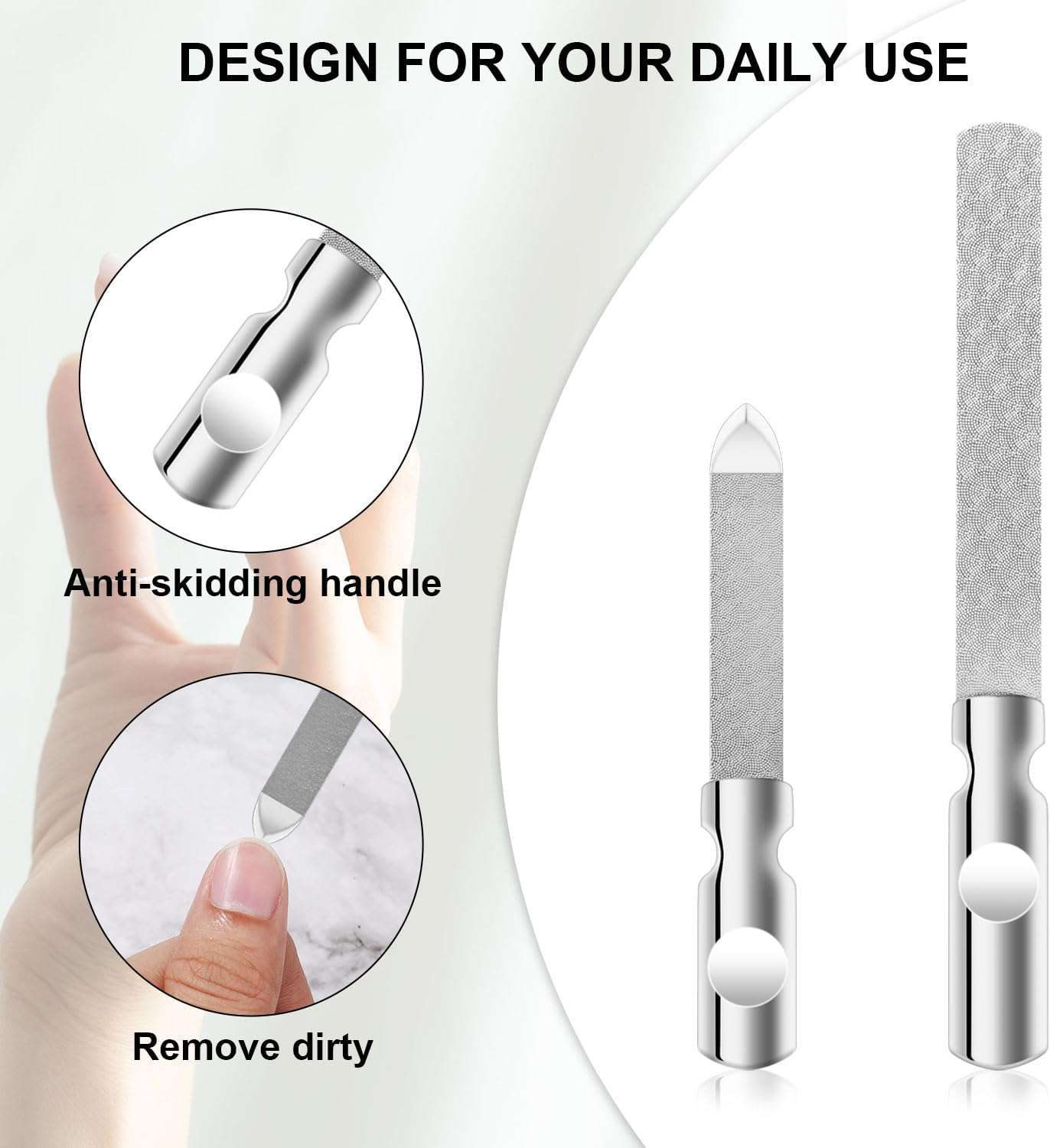 2Pcs Stainless Steel Nail Files, Double Sided Metal Nail Files Reusable Manicure Filer for Natural Nails Manicure Tools for Men Women Home Salon Travel image number 3