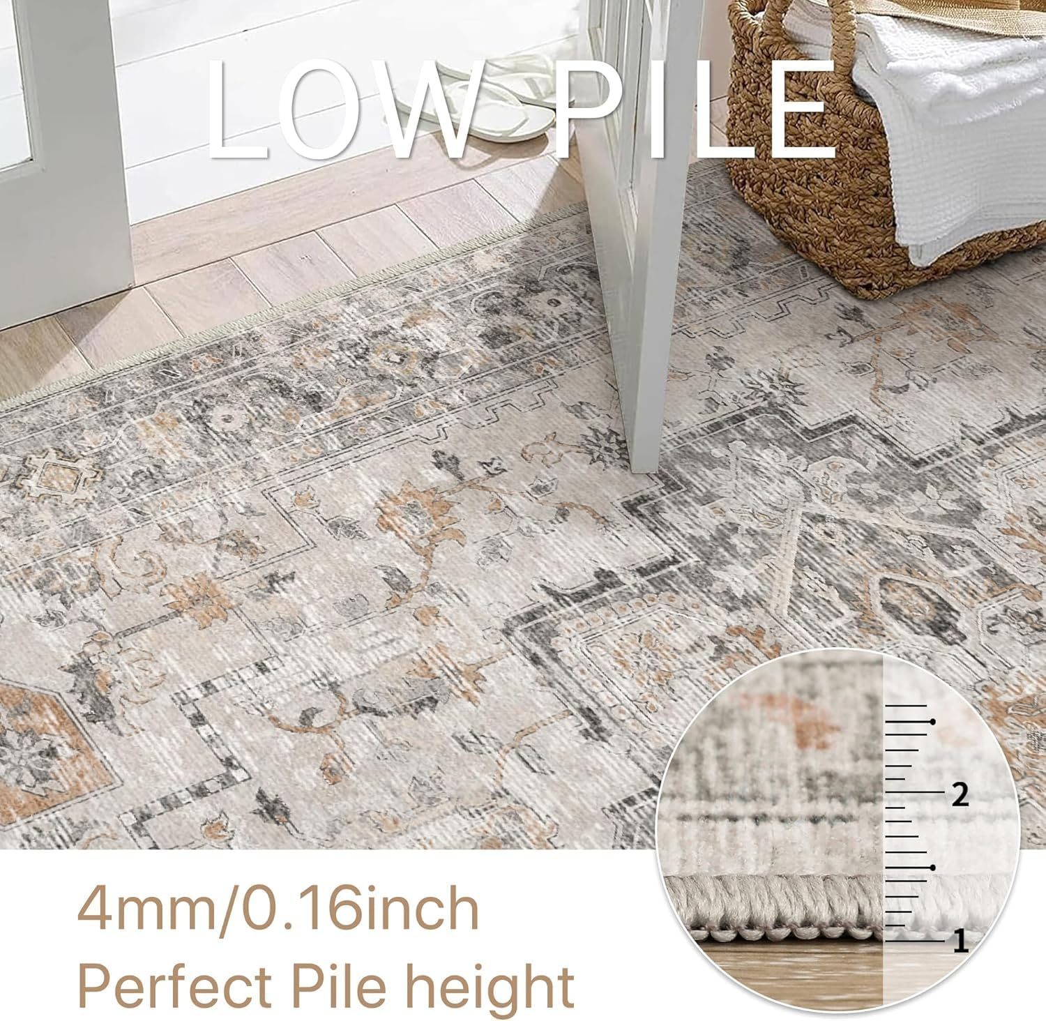 HAOLEYAO 160X200Cm Area Rugs for Living Room, Machine Washable Non Slip Vintage Rugs, Low Pile Lightweight Chenille Print Rug for Bedroom, Dining Room, Home Office (Taupe) image number 5