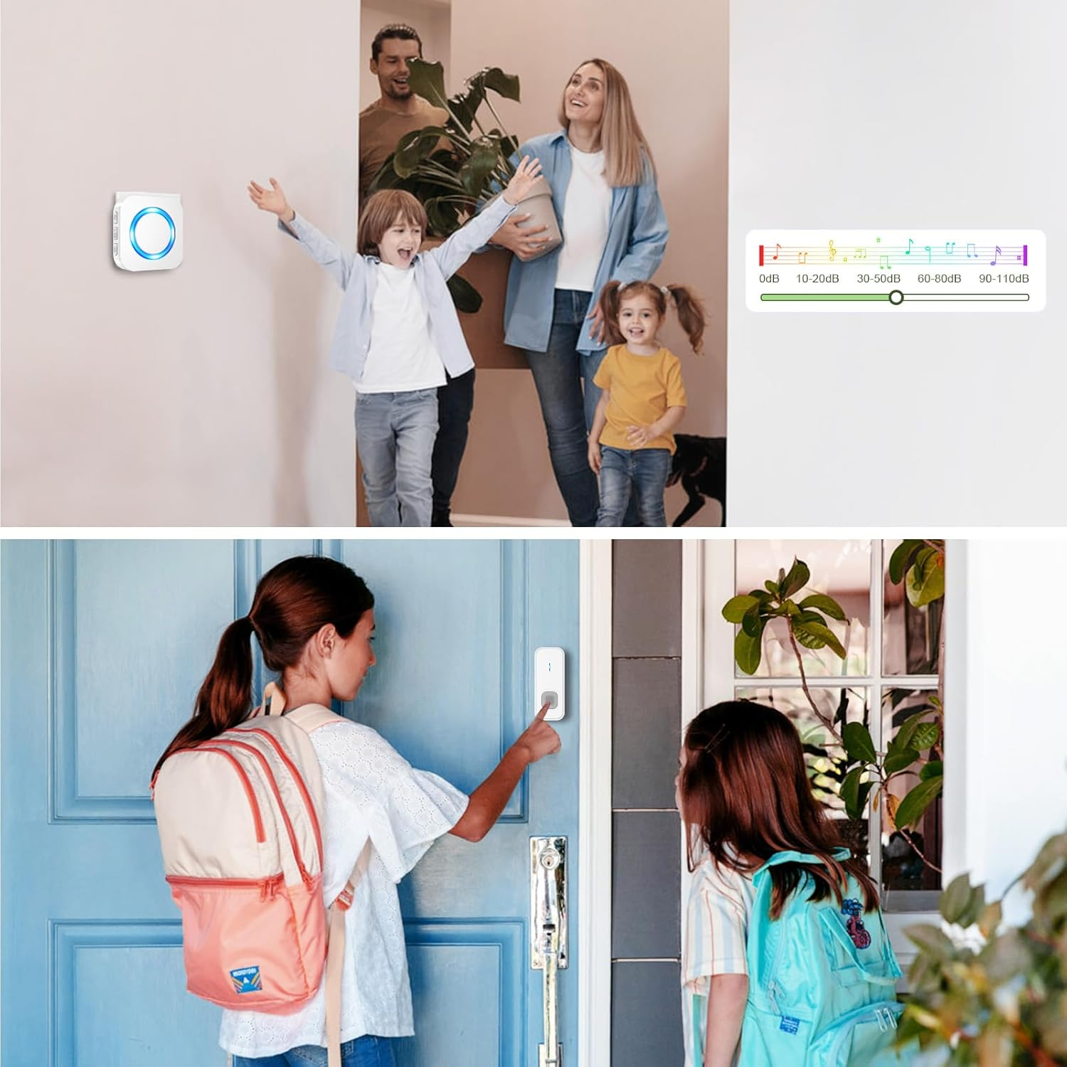 Wireless Bell 3 Receivers 2 Transmitters 400 M Wireless Range Front Door Bell Outdoor Waterproof Doorbell with 55 Ringtones, 5 Volumes, Flashing LED, House Bell Wireless Sets, White image number 4