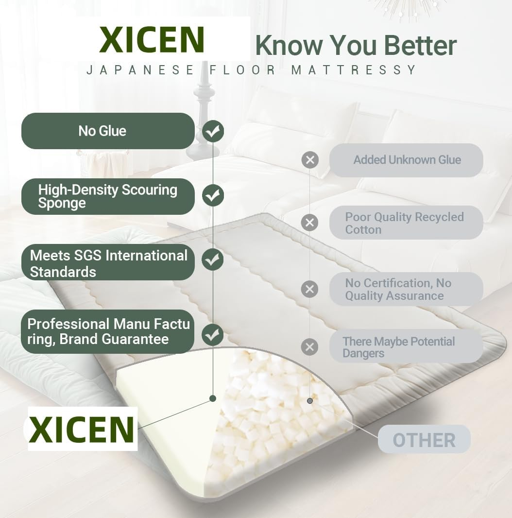 Futon Mattress, Japanese Floor Mat with Portable Storage Bag, Roll up Thick Tatami Mattress, Folding Sleeping Pad, Floor Lounger Guest Bed for Camping Couch