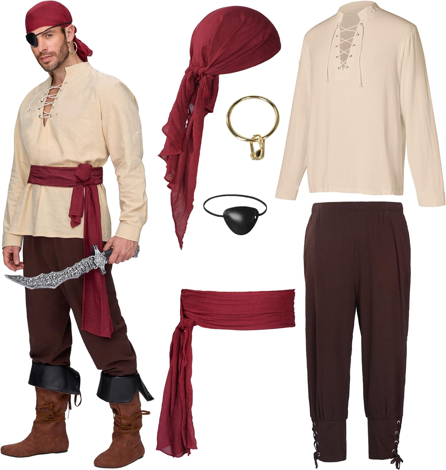 Spooktacular Creations Men Pirate Costume, Adult Halloween Costume Renaissance Medieval Viking Pirate Costume Cosplay image number 4