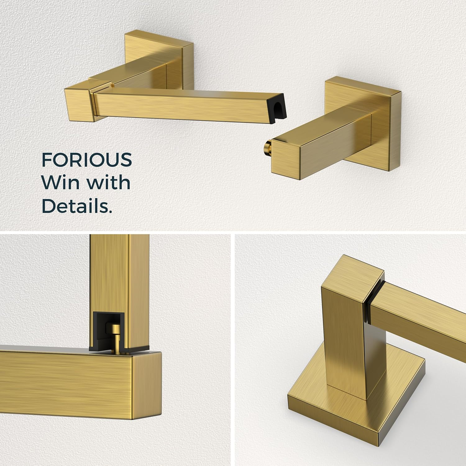 FORIOUS Toilet Roll Holder, Wall Mount Pivoting Towel Ring Set, SUS304 Stainless Steel Bathroom Tissue Holder, Modern Bathroom Hardware Set, Gold image number 4