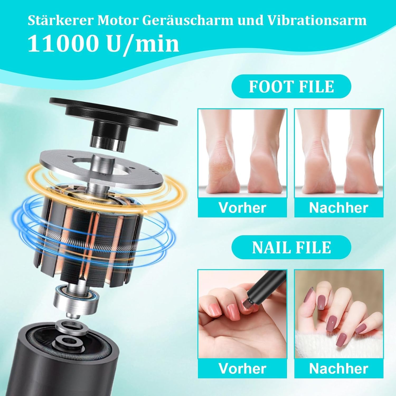 Electric Callus Remover, Pedicure Set, Foot Care Electric with 2 Rollers, 6 Gear USB Electric Callus Remover for Callus Removal, Cracked Heels, Dead Skin, Waterproof image number 2