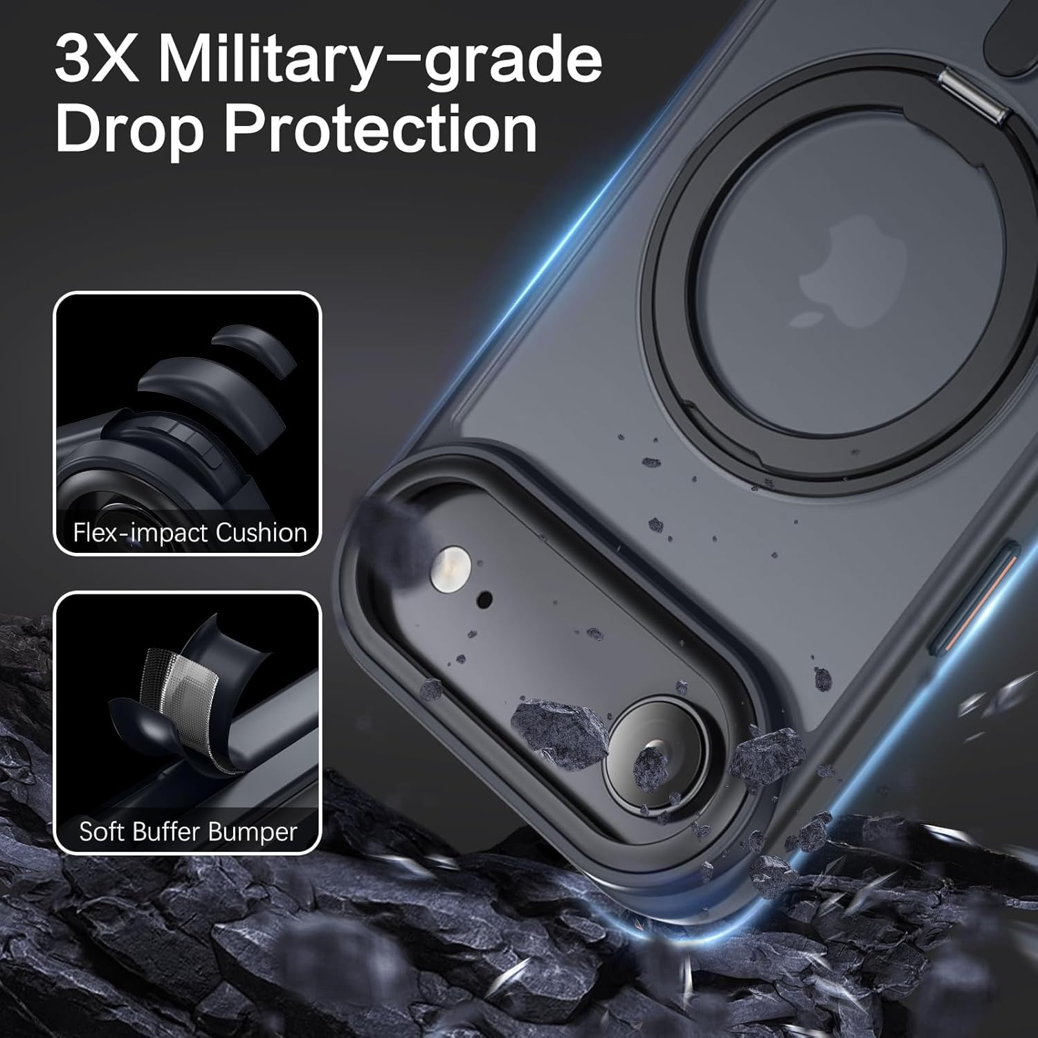 YINLAI for Iphone Air Case 6.5-Inch, Magnetic Compatible with Magsafe, with 360&deg; Rotatable Ring Stand, Anti-Fingerprint Skin-Friendly, Shockproof Full-Body Protective Iphone Air Case, Black image number 2