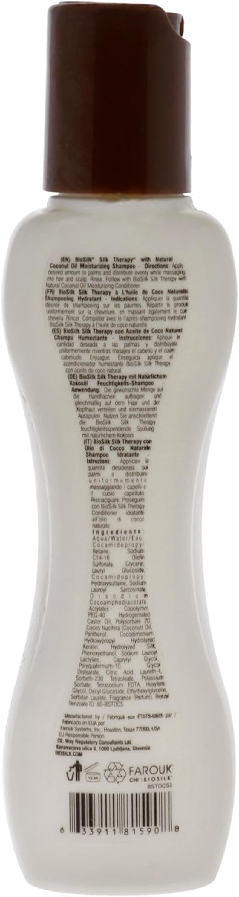 Biosilk Silk Therapy with Organic Coconut Oil Moisturizing Shampoo for Unisex 2.26 Oz Shampoo