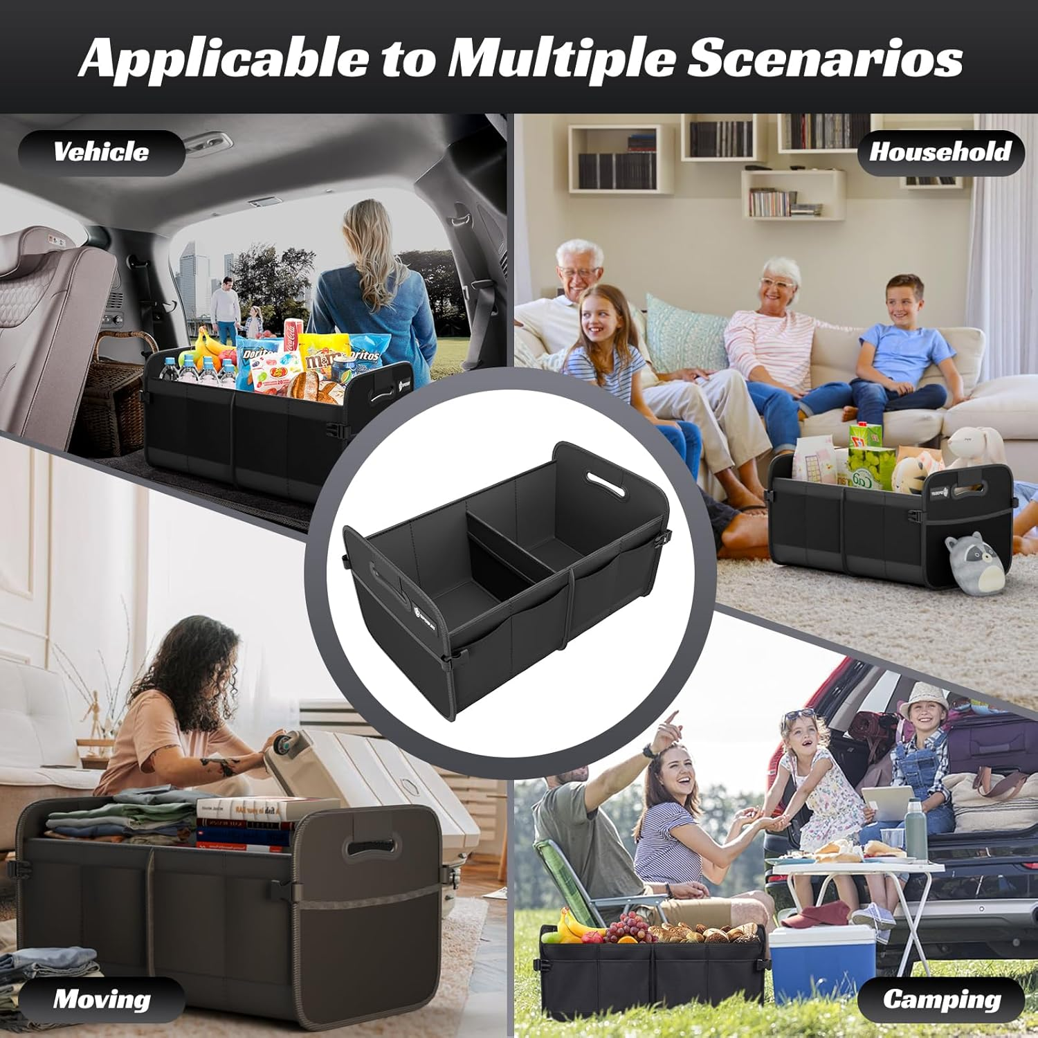 Sposuit Trunk Organizer for Car - Collapsible Trunk Storage with 11 Pockets & Reinforced Handles, SUV Trunk Organizers for Grocery Cargo(Black) image number 1