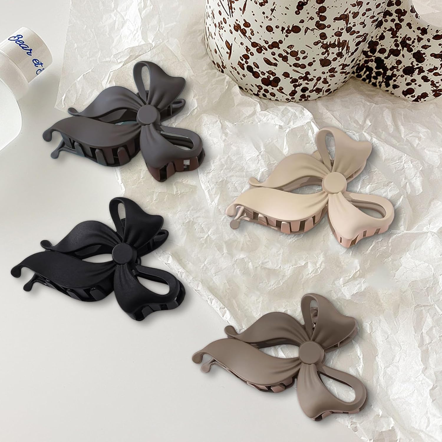 Auroriel 4 Pieces Sweet Bow Hair Clips for Women Non-Slip Large Matte Strong Hold Bow Hairpins for Thin and Thick Hair Chic Hair Styling