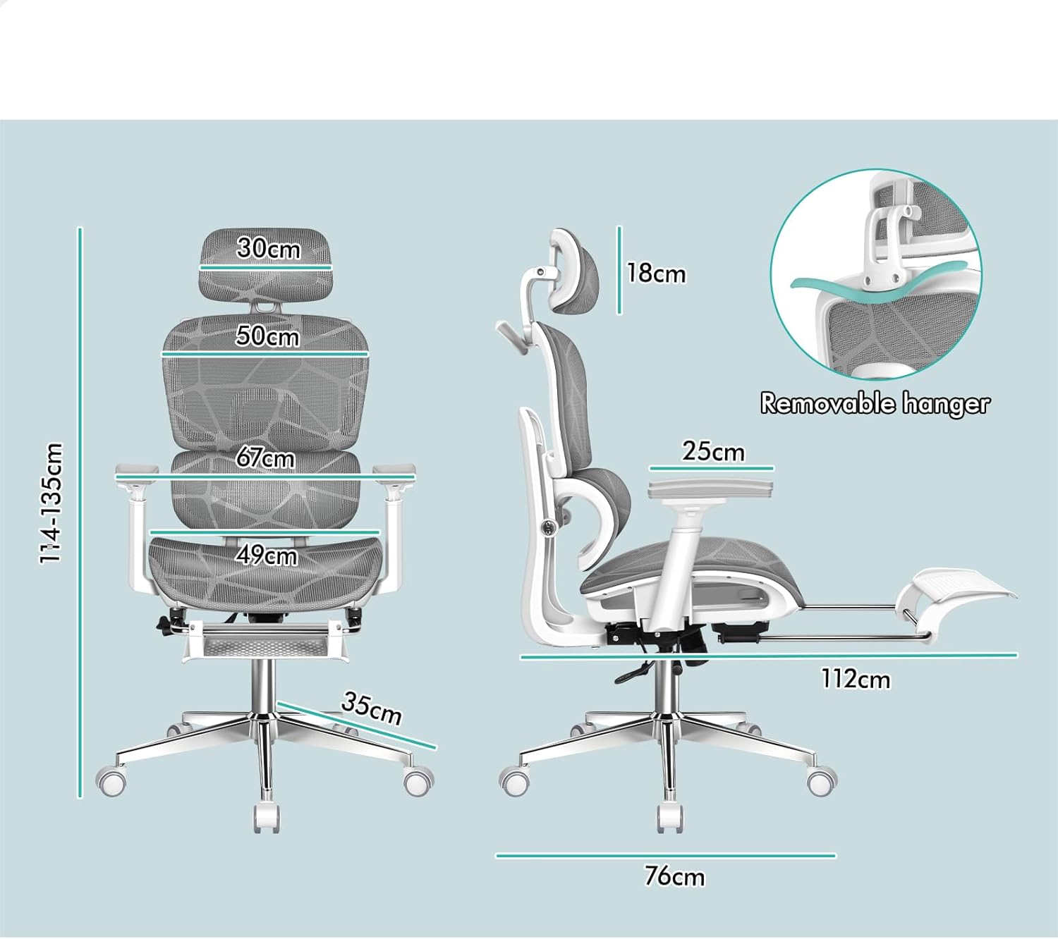 ALFORDSON Patton White Grey Mesh Gaming Chair for Executive Computer Desk, Recline Tilt Adaptive Back Support, Ergonomic Office Chair with 3D Adjustable Armrest and Headrest & Footrest, Max 180Kg image number 1