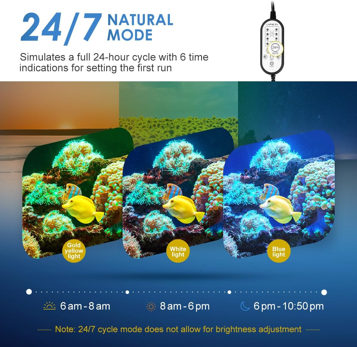 Gamalta Aquarium Light,18W 24/7 Natural Mode,9 Light Modes(Water Grass Mode & 7 Colors & Cycle),Adjustable Timer and 7 Color Brightness - with Expandable Mounting Bracket for 18~24IN Fish Tank image number 4