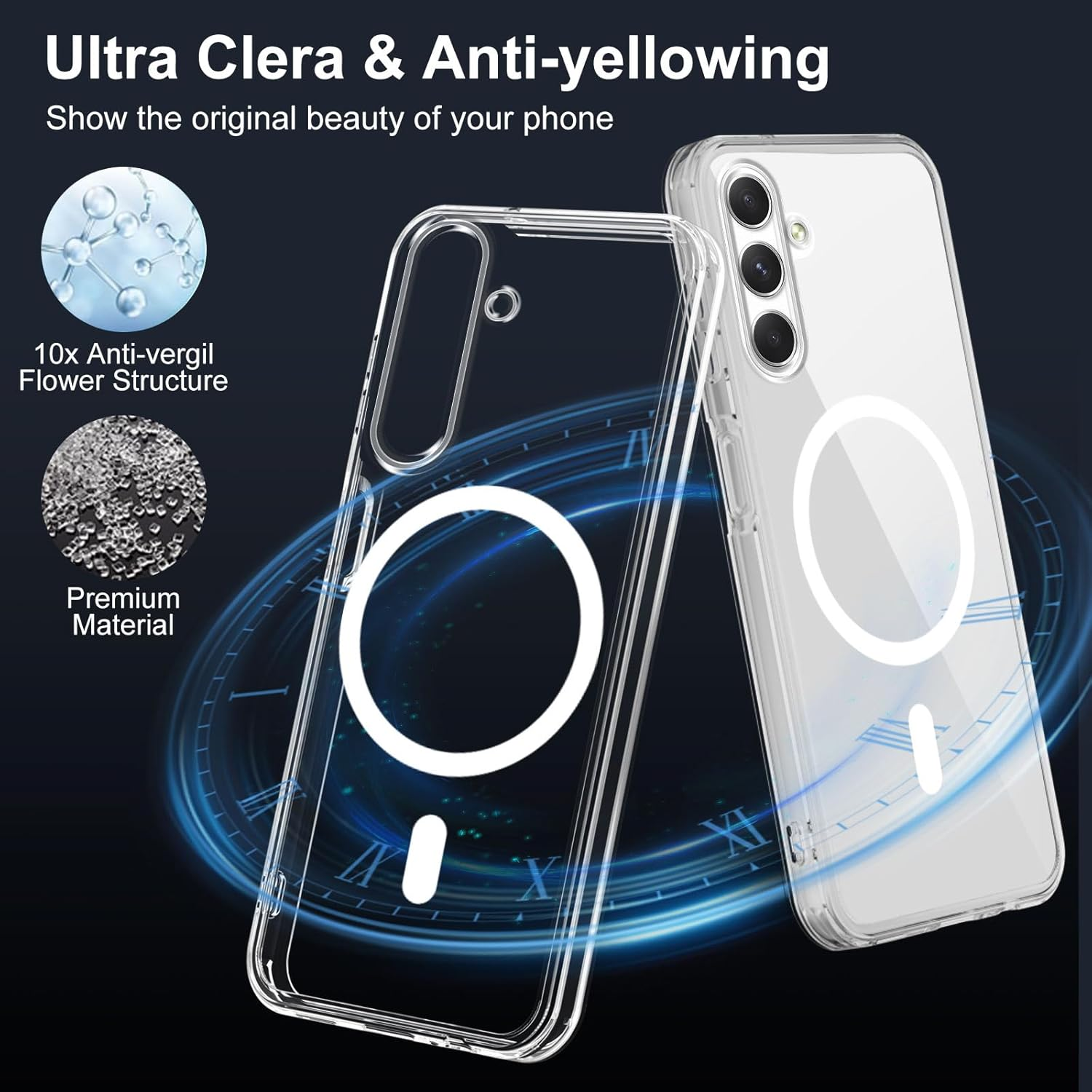 XTCASE Case for Samsung Galaxy S25 FE 5G, Magnetic, Compatible with Magsafe, Transparent Mobile Phone Case, Transparent PC Back + TPU Bumper, Crystal Clear image number 2