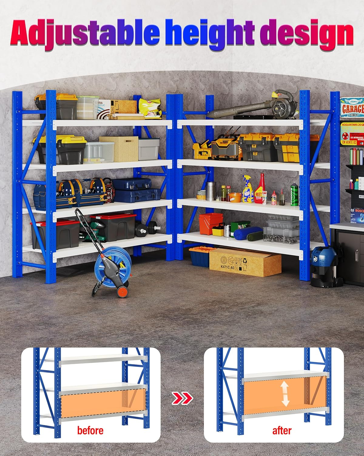 1.5M X 1.8M Heavy Duty Metal Shelving System (Blue & White) image number 3