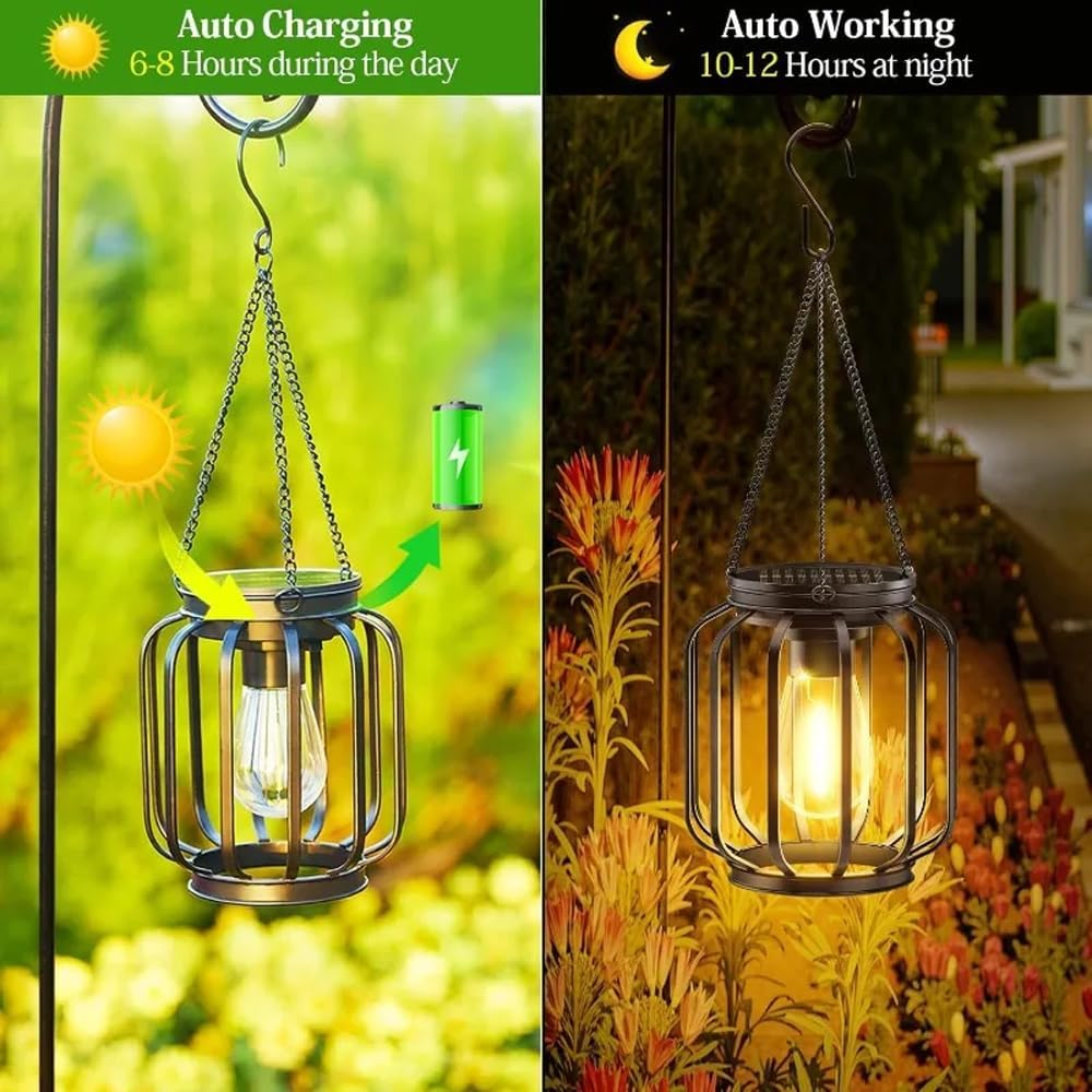Solar Outdoor Lights Hanging Solar Lantern Metal Solar Lights, Waterproof Garden Lamps Vintage Decoration Landscape Hollow for Garden Yard Patio Pathway Halloween Christmas (4 Pack) image number 2