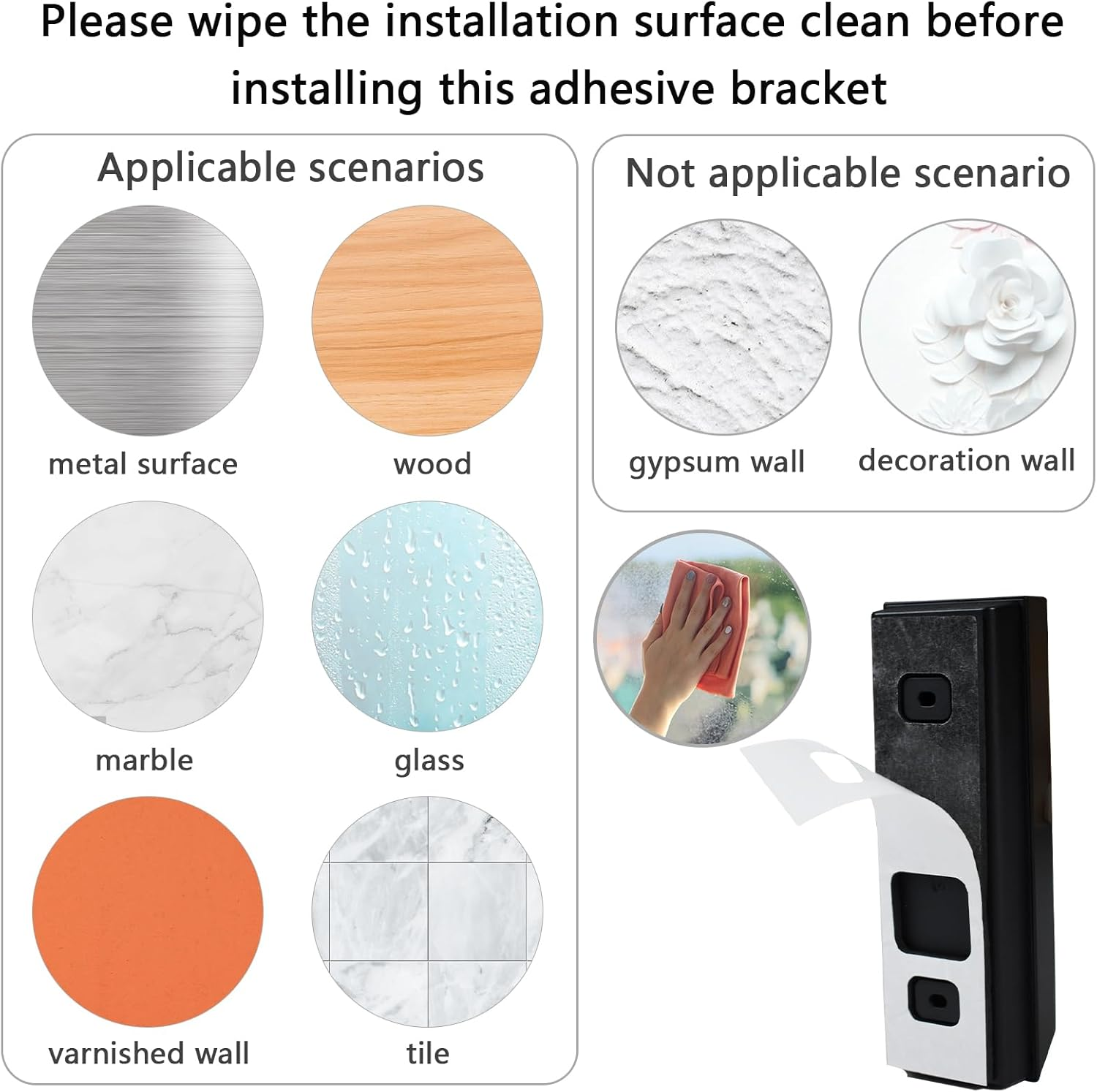 No Drill Doorbell Mount Double Sided Stick Tape Compatible with Eufy Doorbell E340/C31, Anti-Theft Door Mounting Bracket, 5 PCS Adhesive Door Mount and 1 Pcs Doorbell Key Replacement Tool image number 1