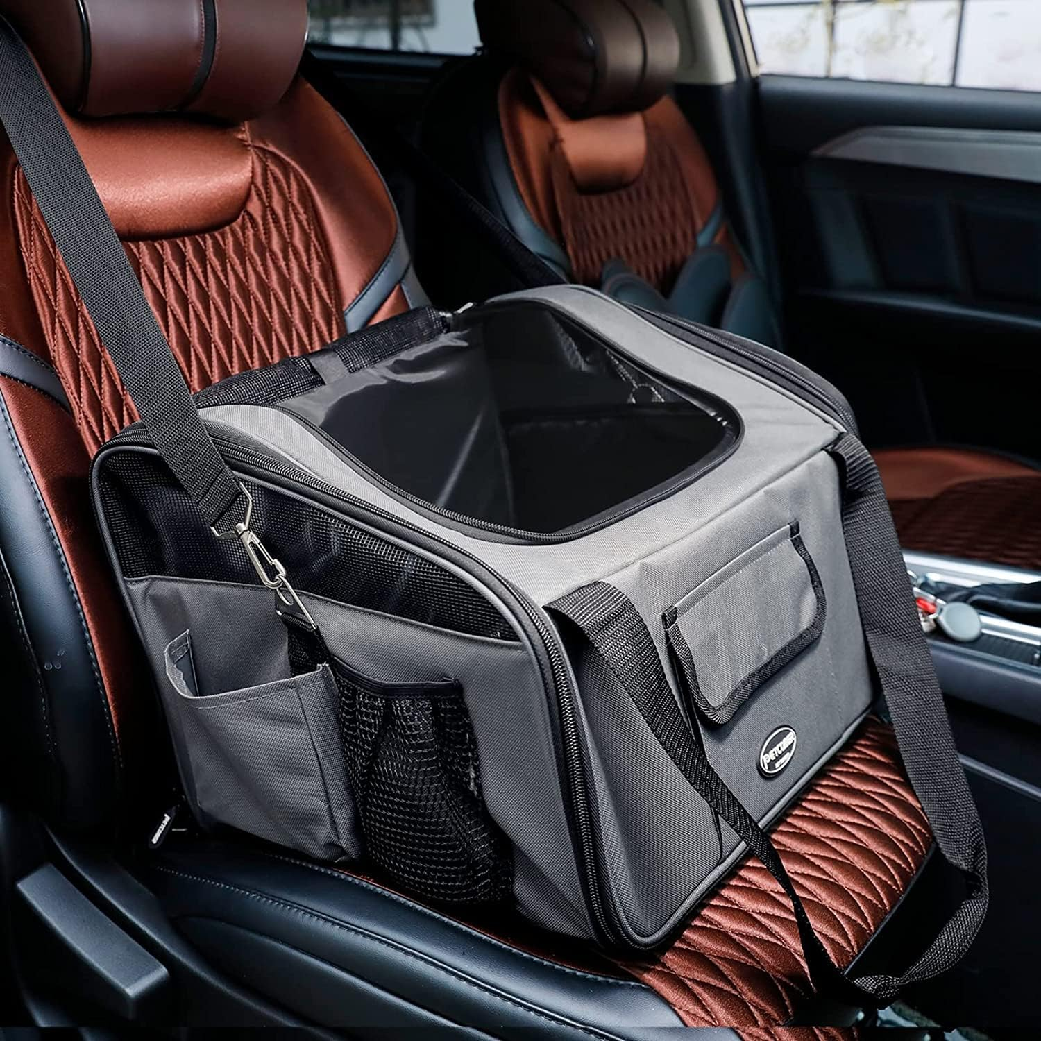 Pet Carrier Dog Cat Car Booster Seat Portable Soft Cage Travel Bag Foldable (Grey)