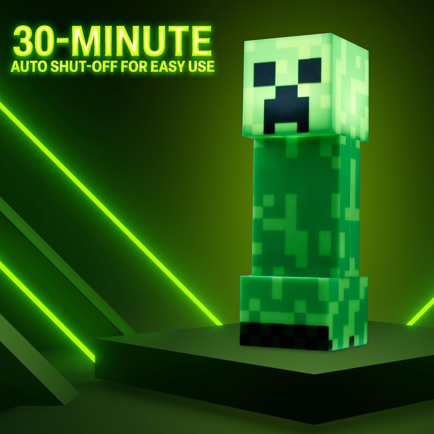 Minecraft Creeper Torch Night Light for Kids, 2-In-1 Flashlight and Lamp with USB and Battery Power, Bedroom Decor, Desk Light, Gamer Gifts for Boys image number 1