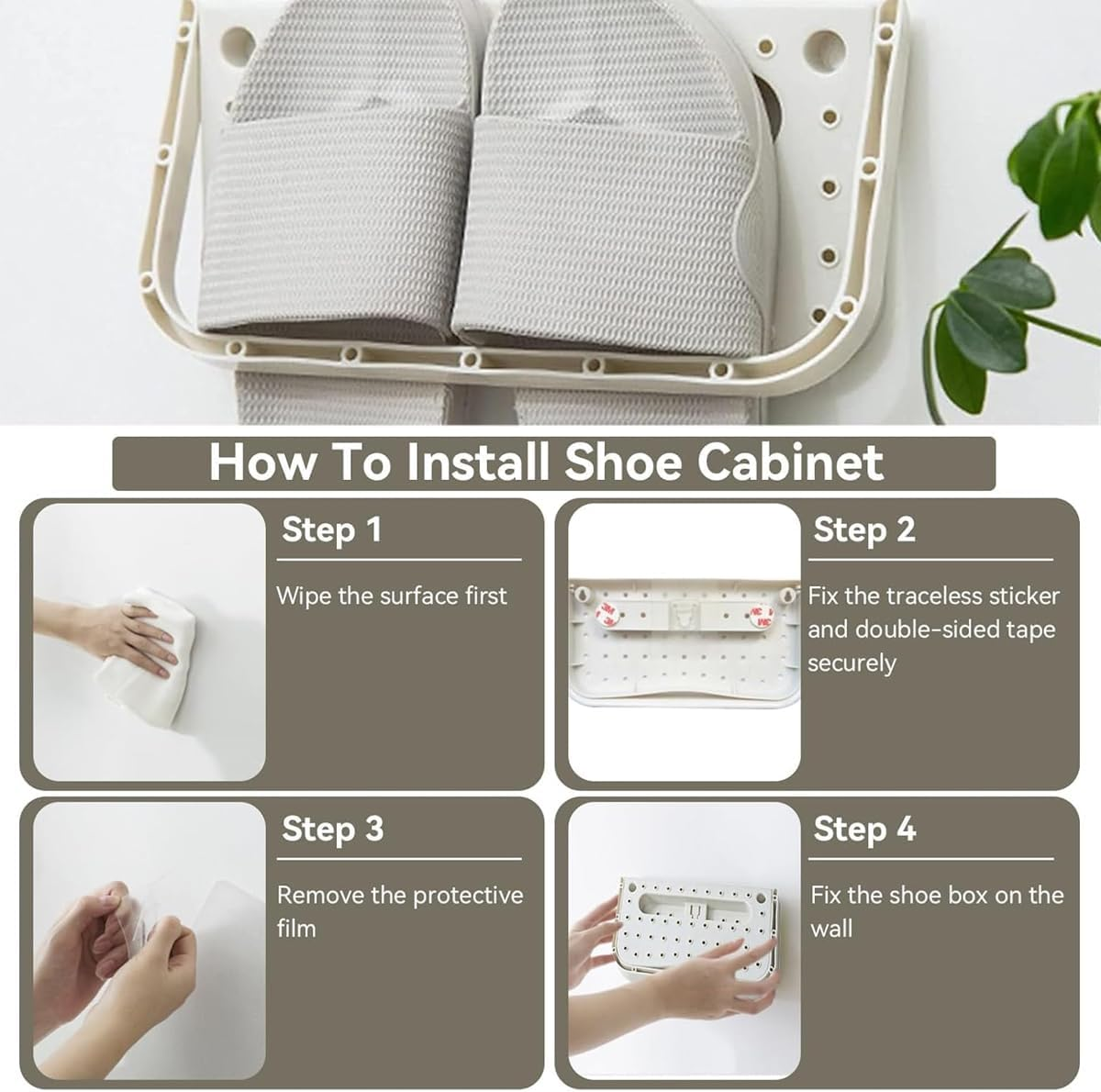 AIMALL 8Pcs Non-Perforated Wall-Mounted Shoe Rack, Durable PP Plastic Bathroom and Living Room Shoe Storage Organiser, Adhesive or Nail Installation, 11X5.51 Inches image number 2