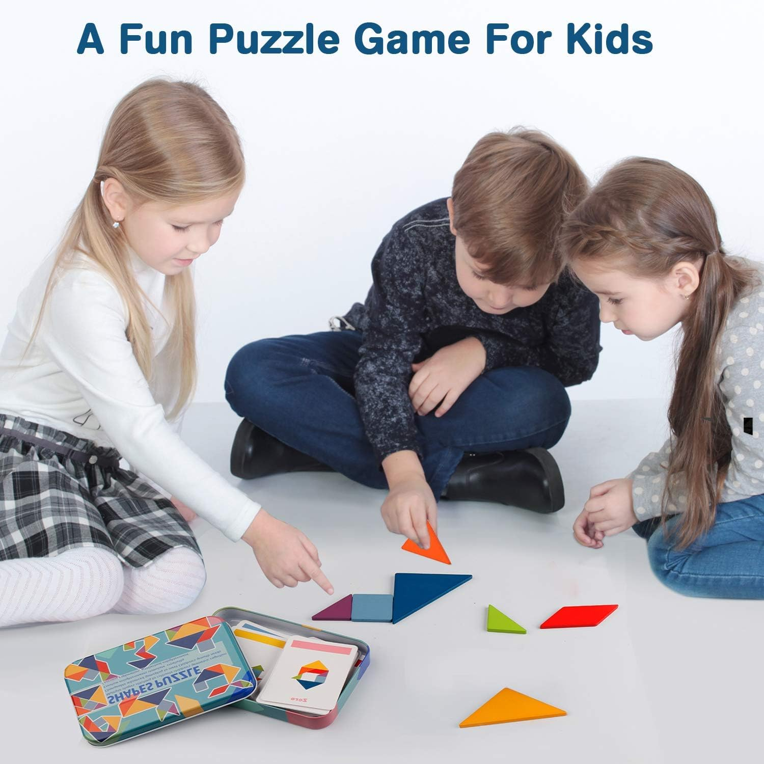 Vanmor Wooden Tangrams Sets Pattern Blocks, Shape Card Brain Teaser Puzzles Educational Toy, Travel Games for Kids Ages 4-8 Road Trip Essentials image number 5