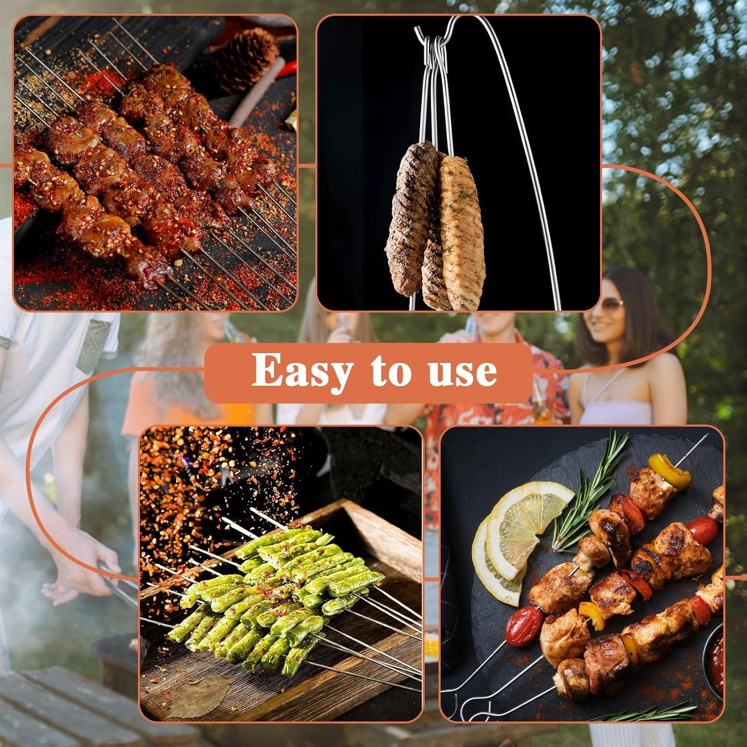 30Pcs Metal Skewers for Kabobs, Reusable Skewers for Grilling, Stainless Steel Kabob Skewers, Grill Skewers for Outdoor Grill (Silvery) image number 5