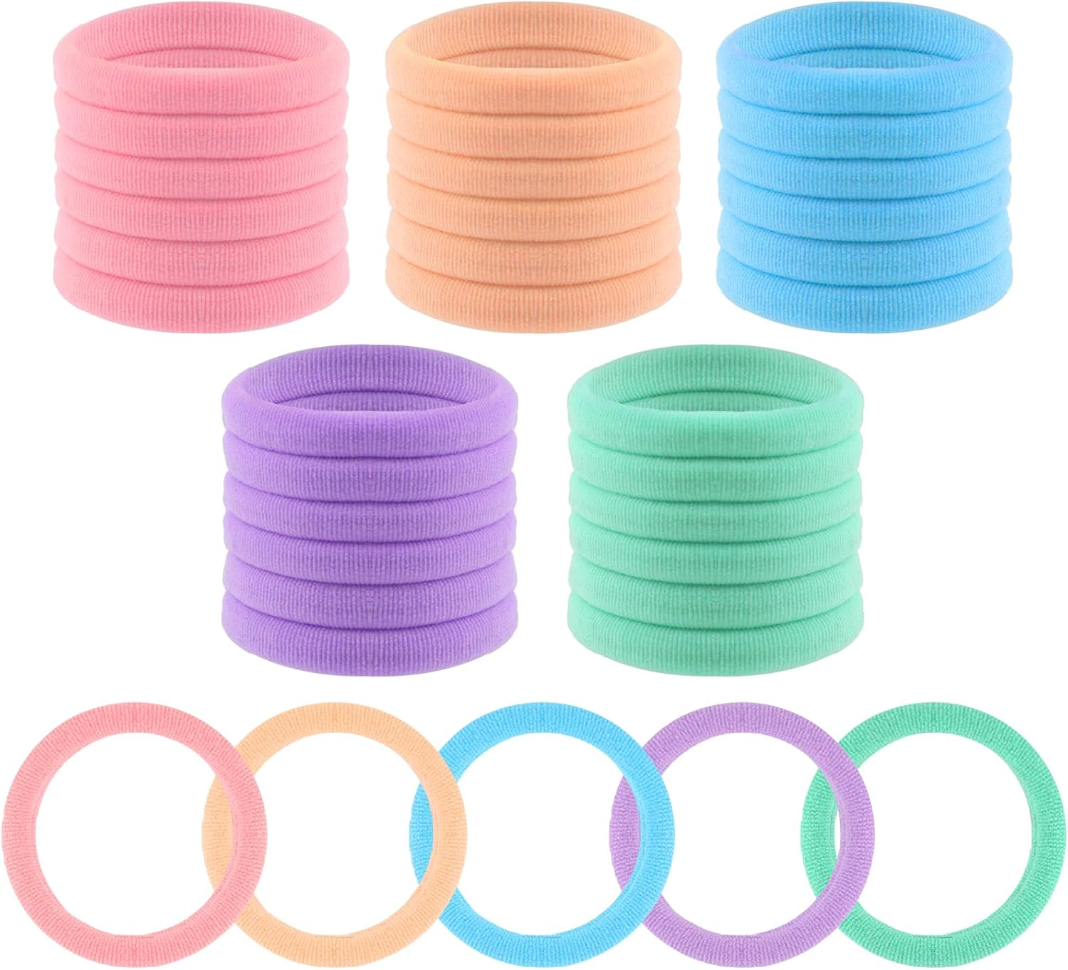 Pack of 30 Hair Bobbles Girls Colourful Hair Bobbles Women Colourful Elastic Cable Bobbles Girls Nylon Soft Hair Scrunchies for Girls Women Thick Curly Straight Hair (F-Macaron) image number 6