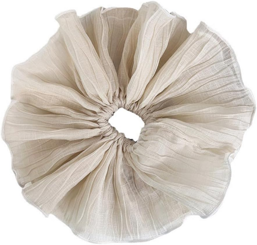 2 Pcs Large Jumbo Hair Scrunchies Oversized Scrunchies Hair Ties Hair Elastics Bands Ponytail Holders for Women Girls(Black and Beige) image number 1