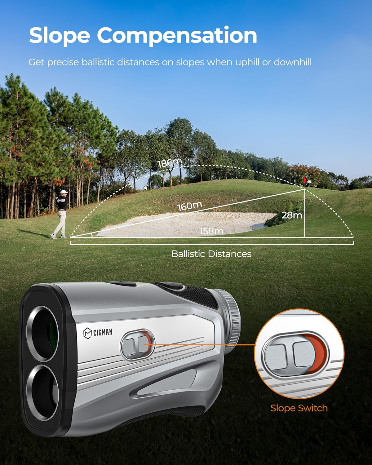Golf Laser Rangefinder with Slope Switch, CIGMAN 1200 Yards Rechargeable Golf Range Finder Magnetic, Continuous Scan for Hunt, High-Precision LCD/OLED Screen Flag Pole Lock Vibration,7X Magnification image number 4