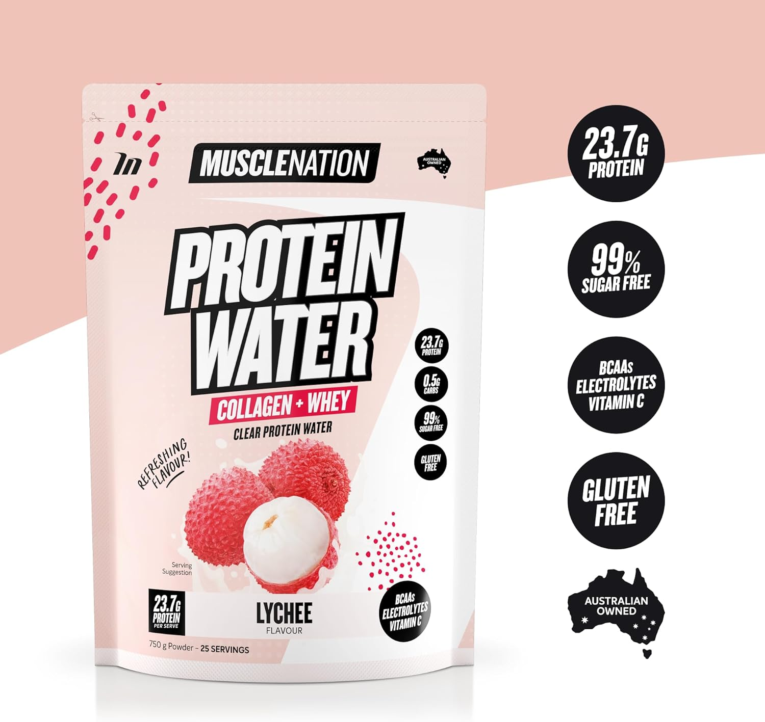 Muscle Nation Lychee Protein Water 750G image number 1