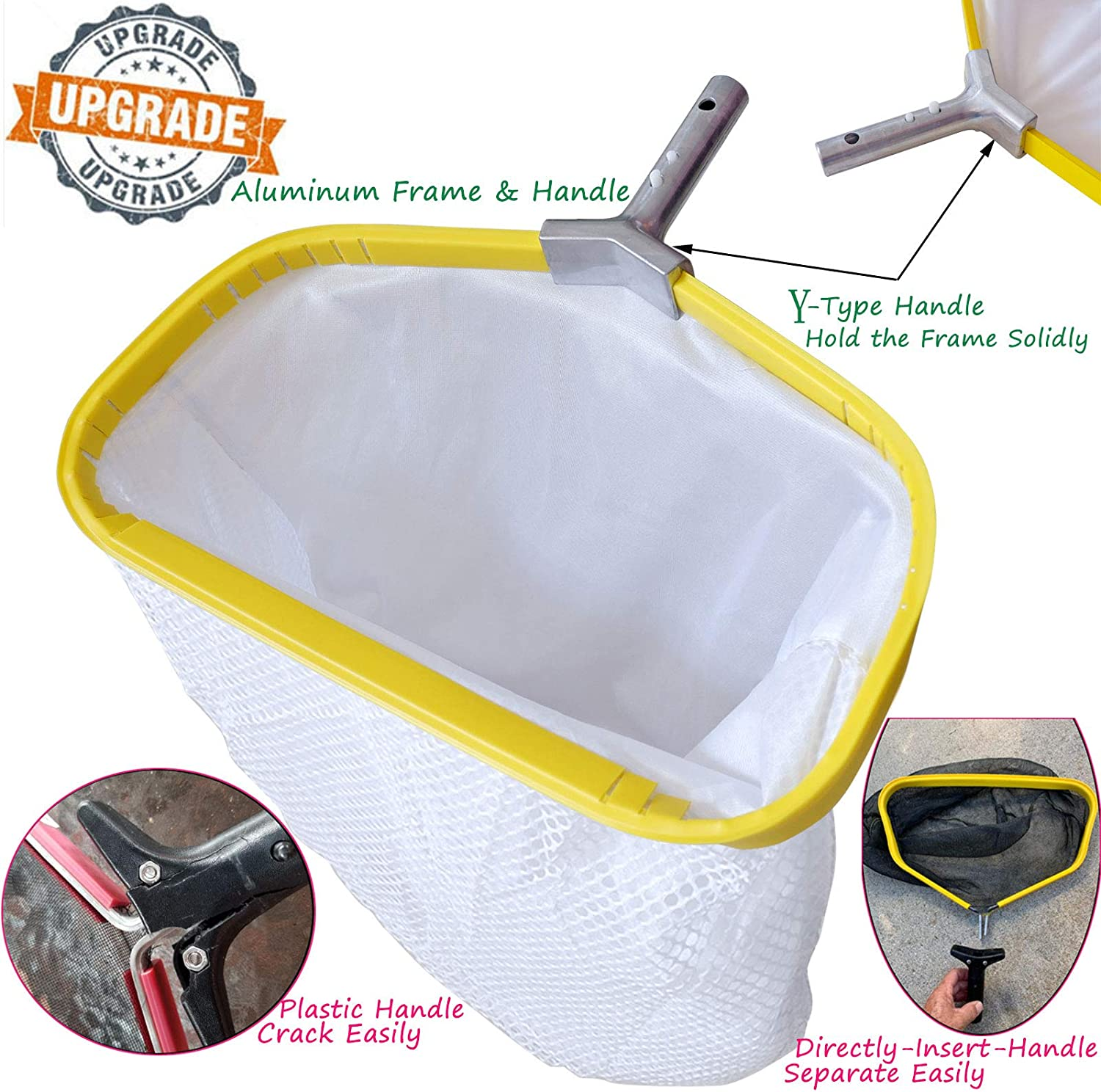 Professional Pool Net, Heavy Duty Skimmer Rake with Aluminum Frame, Fine Mesh Deep Bag Shovel for Cleaning Swimming Pool Leaf Pollen Silt