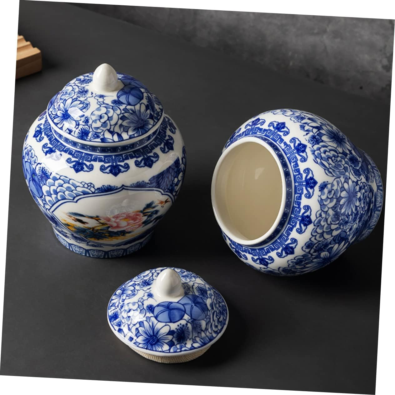 VINTORKY Blue and White Porcelain Tea Canister, Ceramic Storage Jar with Airtight Seal, Household Kitchen Canister for Loose Leaf Tea Storage, Delicate Home Accessory image number 3