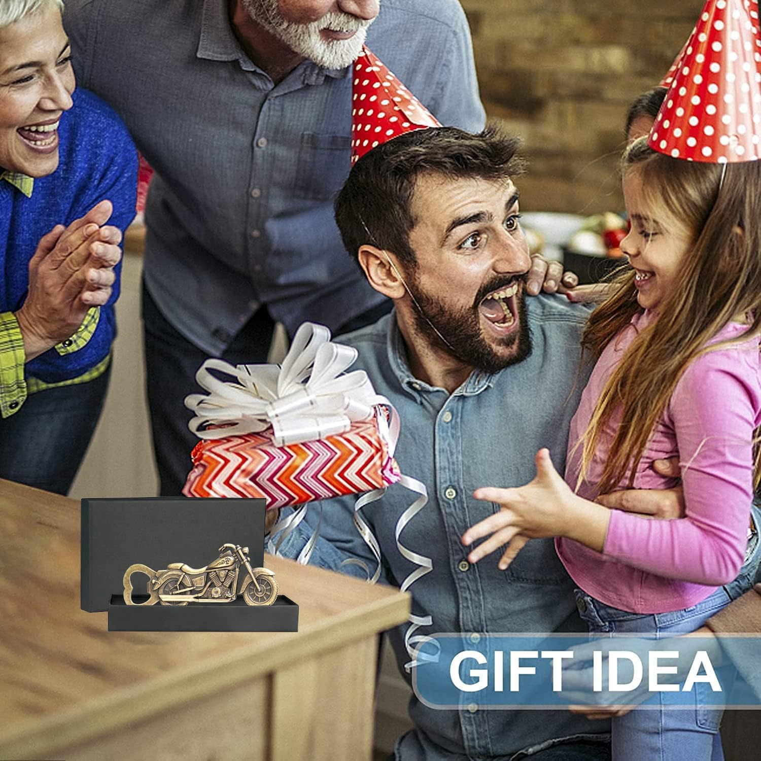 Vintage Motorcycle Bottle Opener Gifts for Men, Unique Beer Gift Birthday Present for Men Dad image number 2