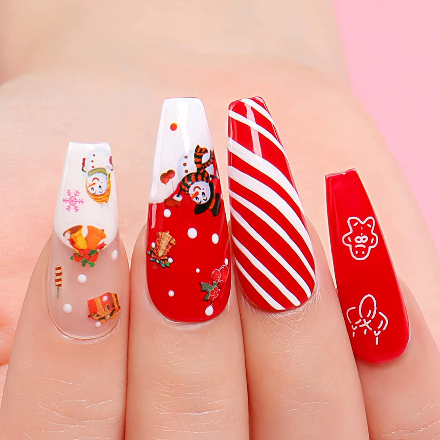 AIMEILI Christmas Nail Art Sticker 3D Snowflakes Nail Decals Colorful Snowmen Reindeer Bell Merry Christmas Tree Holiday Nail Stickers for Nail Art 40 Sheets image number 2