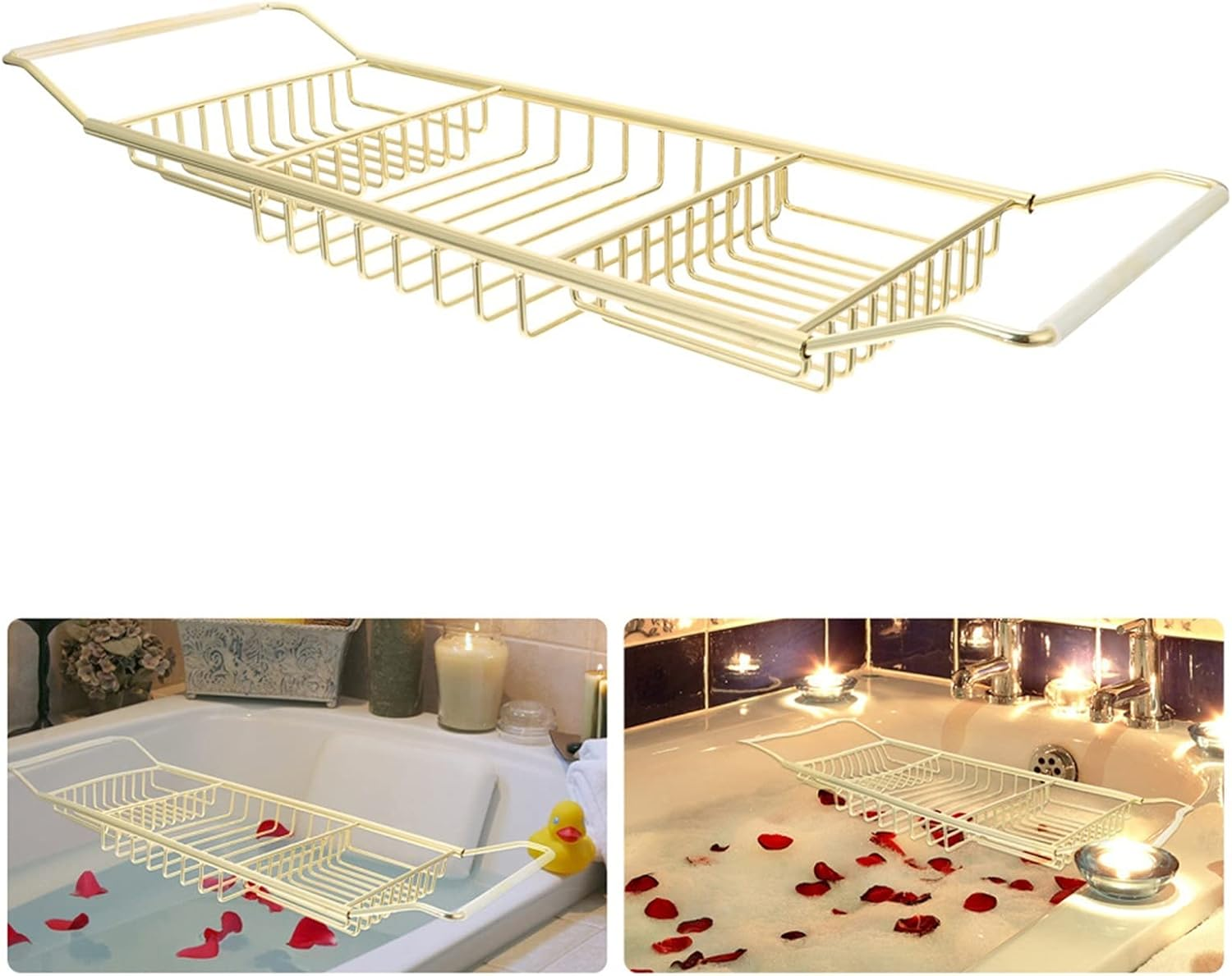 63 * 20 * 4Cm Gold Stainless Steel Bathtub Tray Anti-Slip Bathtub Rack Shower Tub Tray Holder image number 5