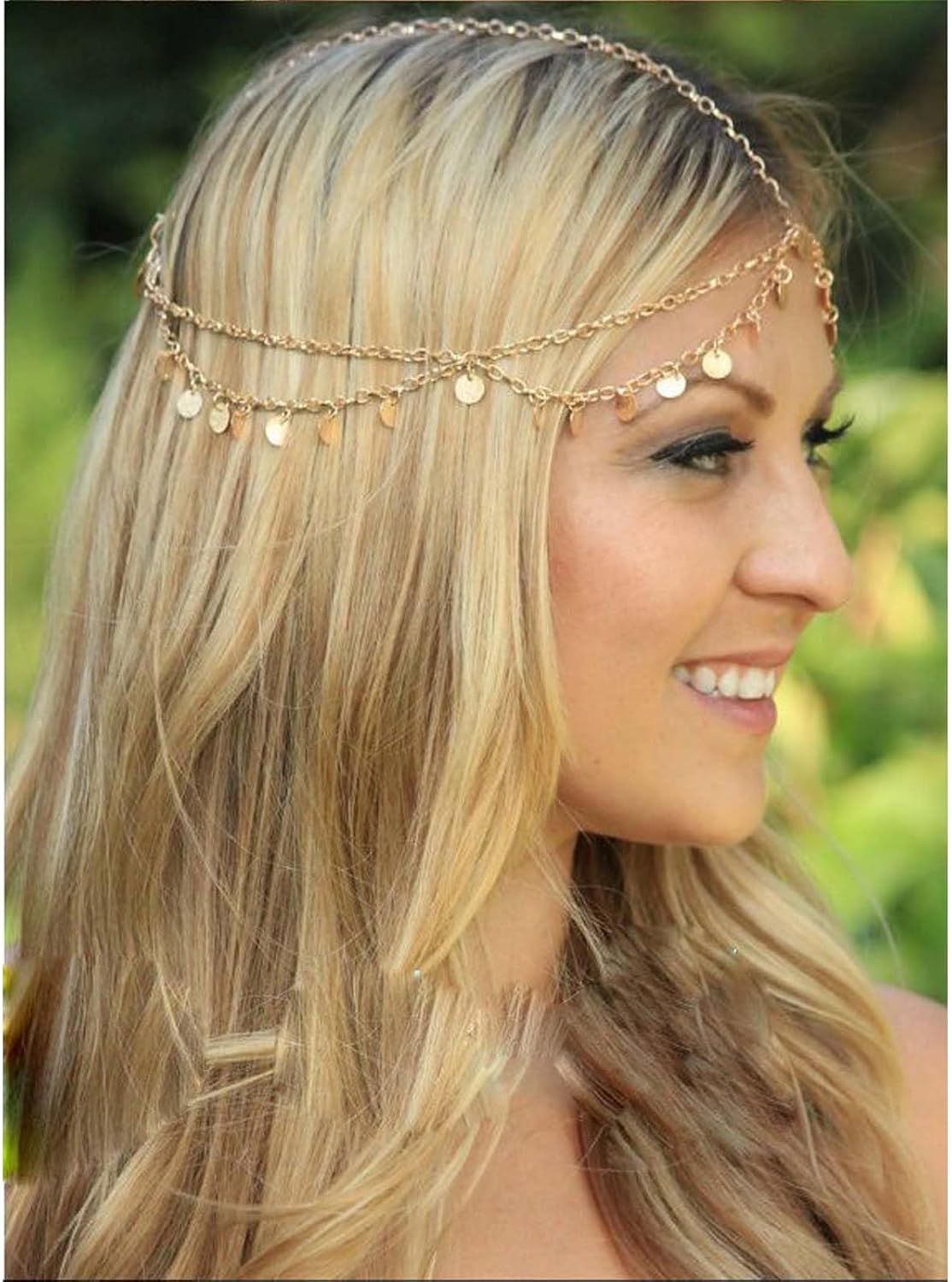 Fashband Boho Head Chain Gold Headpiece Tassel Indian Gold Headband Fashion Hair Accessories Festival Bohemia Vintage Jewelry Forehead Headbands for Women and Girls Wedding Prom