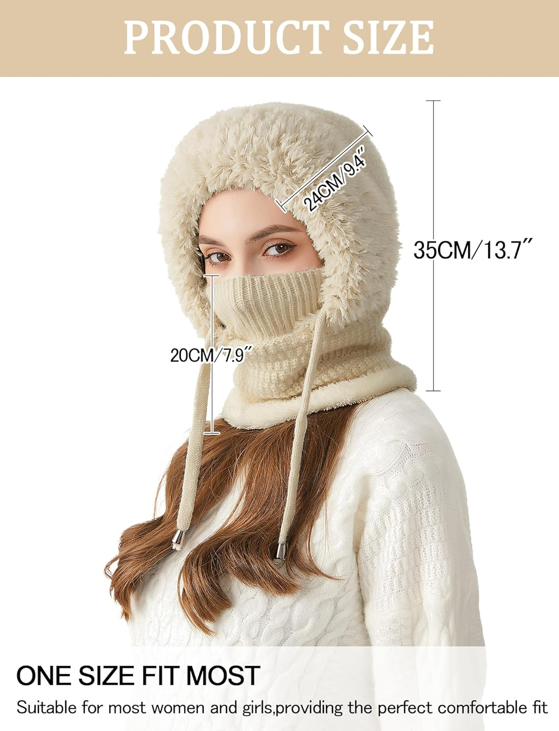 KEOYA Women One-Piece Slouchy Winter Beanie Hats Fleece Lined Scarf Mask Warm Cap Balaclavas Knitted Hat - Grey image number 3