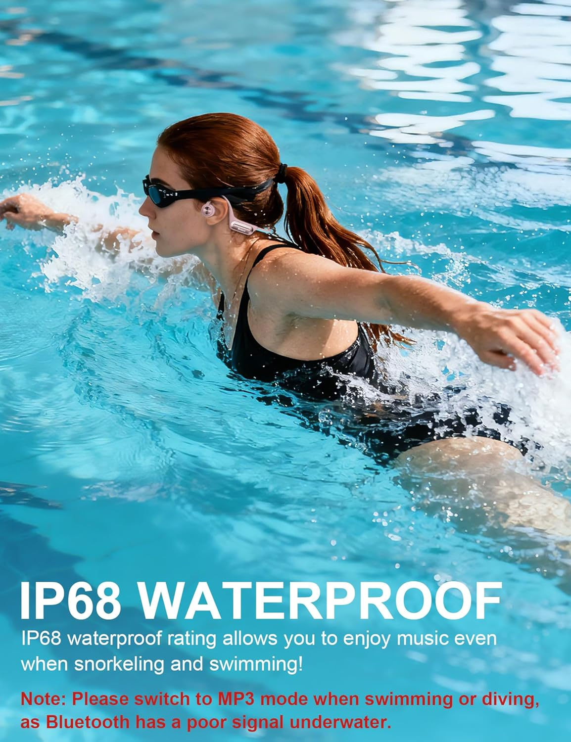 Bone Conduction Swimming Headphones, IP68 Waterproof Bone Conduction Headphones with MP3 Player 32G Memory Wireless Sport Earphones, Open Ear Headphone Built in Mic for Running, Swimming, Cycling image number 1