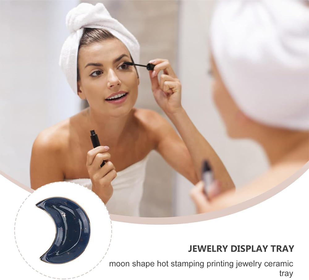 HYAVIA 2 Pack Blue Moon Jewelry Trays with Stars &ndash; Small Ceramic Ring Dishes, Decorative Vanity & Bathroom Trinket Holders for Rings, Necklaces, Earrings & Keys image number 6