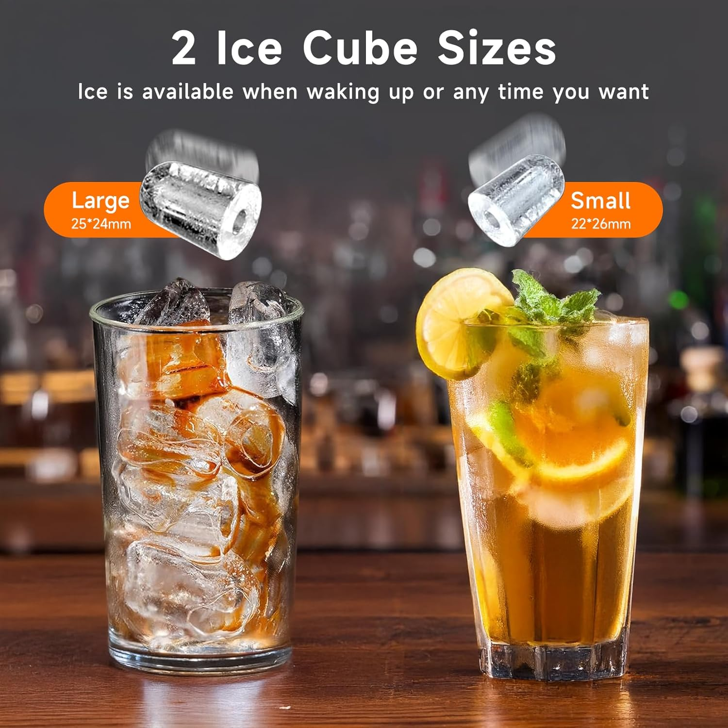 SONOLOR Ice Maker Countertop, Portable Ice Machine with Ice Scoop, Basket, 9 Cubes in 6 Mins, 26.5Lbs/24H, 2 Sizes of Bullet Ice, One-Click Operation Ice Makers for Home/Party/Offices/Bars (Black) image number 1