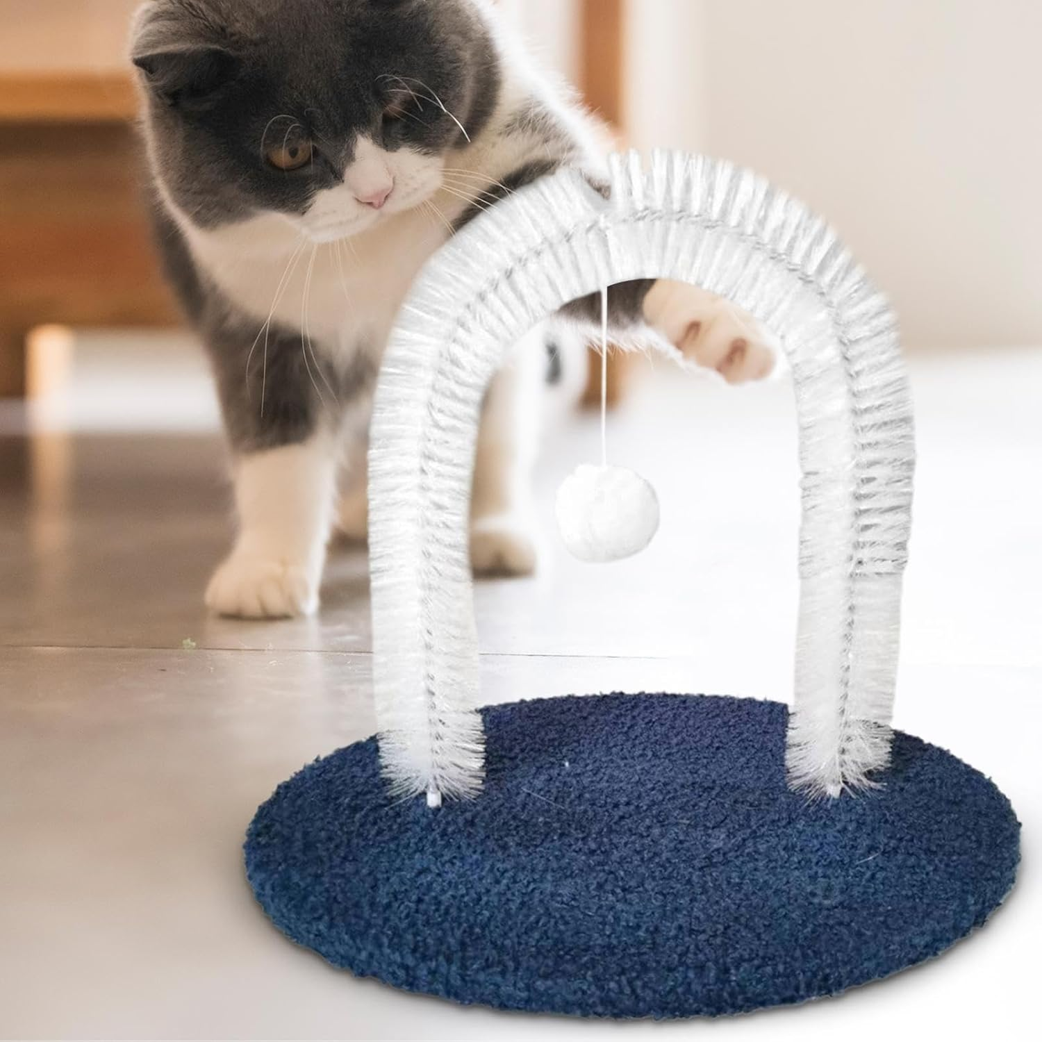 Cat Self Groomer, Cat Massage Brush Grooming Arch, Shedding Tool Hair Remover Brush with Scratching Pad, Non-Slip Massage Toy for Furniture Protection - Dark Coffee image number 2