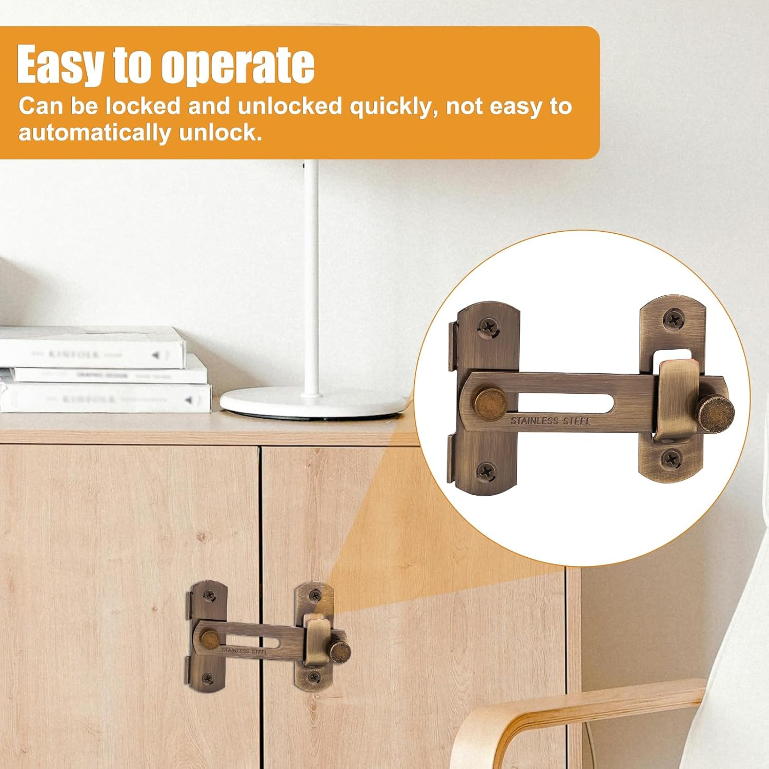 2Pcs Barn Door Lock, Stainless Steel Sliding Door Latch 180 Degree Flip Door Locks and Latches Multiple-Use Door Hardware for Garage Gate Bathroom Cabinet Bedroom (Bronze)
