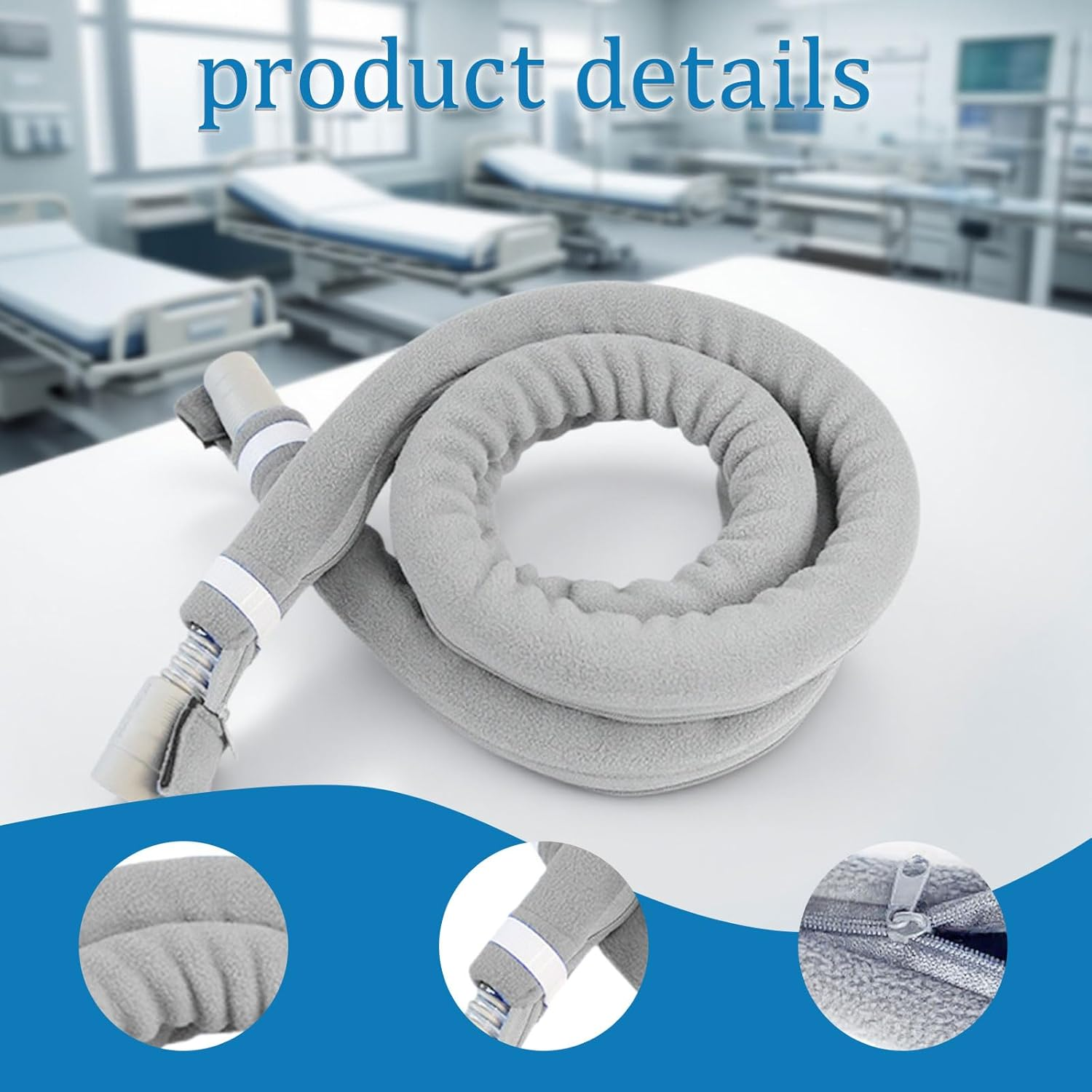 6.3Ft CPAP Hose Cover for Resmed Climatelineair Airsense 10 & 11, Waterproof CPAP Hose Cover, Double-Sided Wrap Full Zipper,Universal Heated Tubing Protection and Prevent Condensation Cover (Gray)