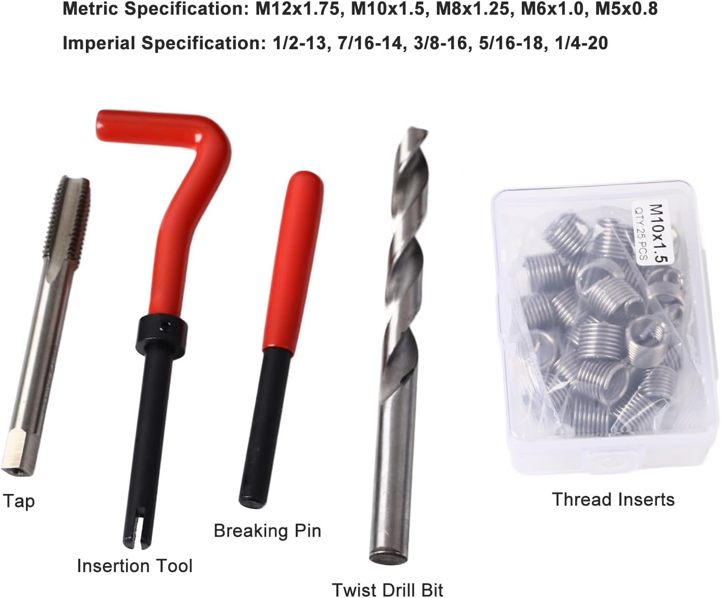 Marhynchus Thread Repair Kit, 261Pcs Set Wire Thread Inserts with Tap Drill Bit and Insertion Tool for Damaged Screws in Automotive Components and High Voltage Switch Equipment image number 6