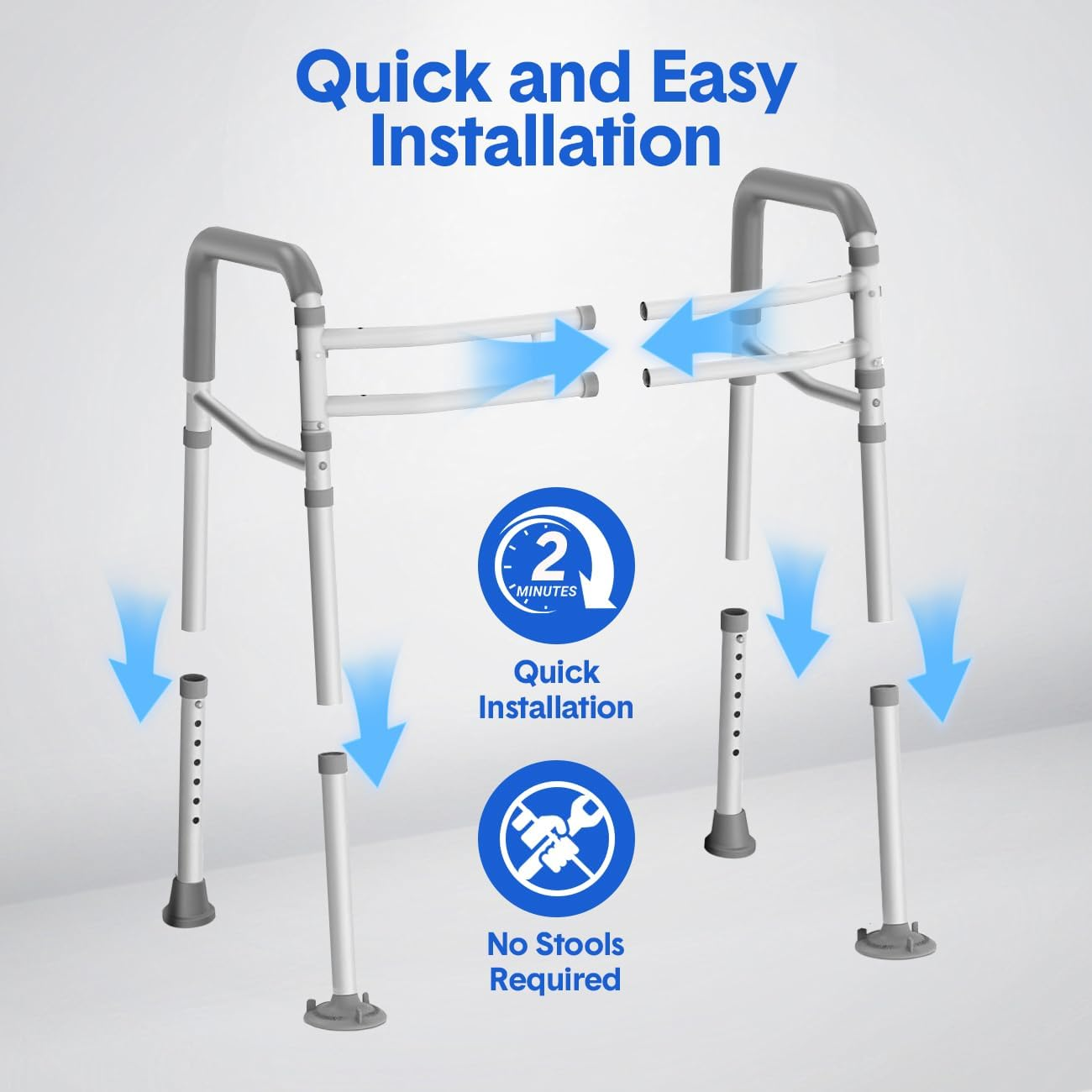 Adjustable Toilet Safety Seat Risers for Seniors with Storage Pouch,Stand Alone Toilet Safety Frame with Handles for Elderly image number 6
