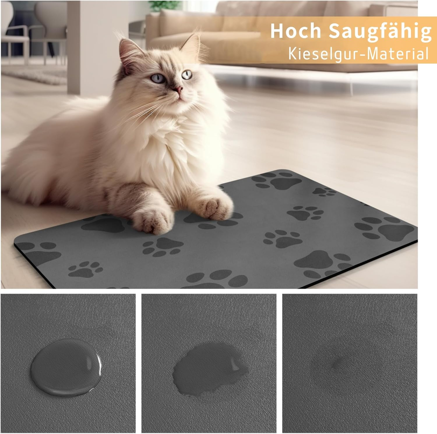 Bowl Mat, Cat Feeding Bowl Mat, 50 X 35 Cm, Waterproof Pet Feeding Mats, Non-Slip Mat, Cat Bowl, Feeding Mat, Cat Food, Feeding Bowl Mat (Grey) image number 6