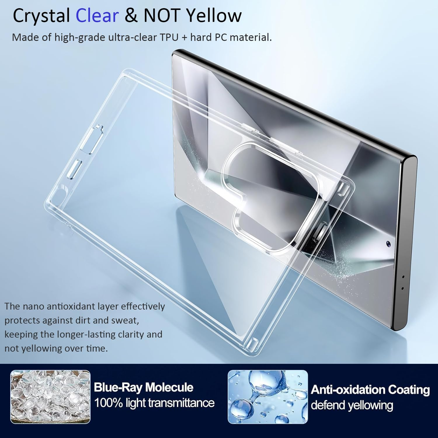 [5 in 1] for Samsung Galaxy S24 Ultra Case Clear,With Screen Protector&Camera Lens Protector, [Not Yellowing] [Built-In 4 Airbags] [Shockproof] Slim Phone Case Cover for Galaxy S24 Ultra 2024 image number 5